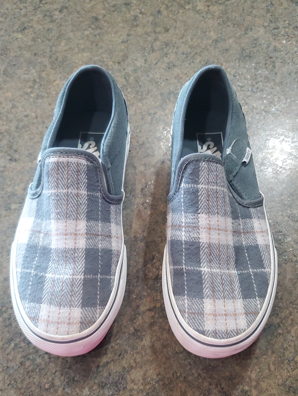 Vans Women's Classic Slip-On Plaid Sneakers - Gray